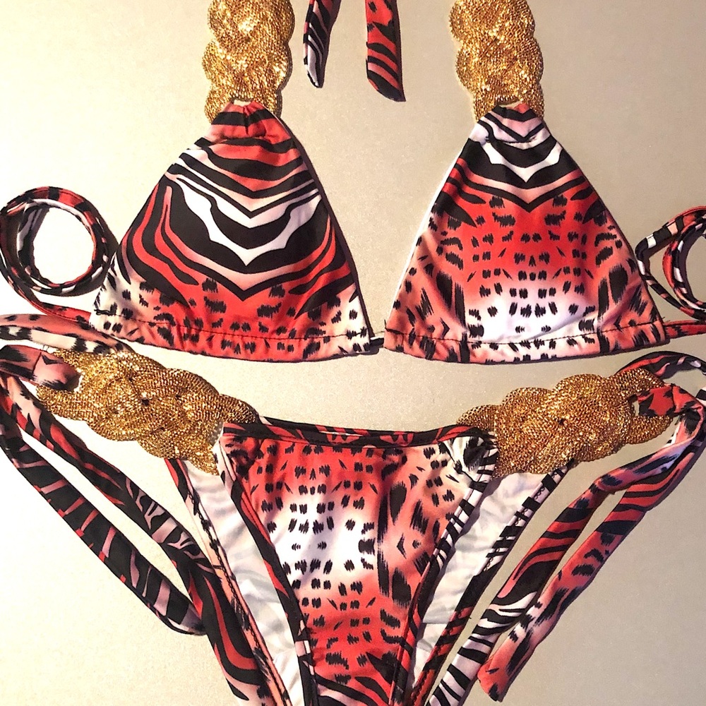 Animal Print String Bikini w/ Gold Emblems NWT - Picture 9 of 9